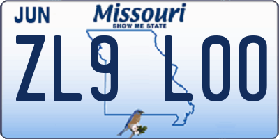 MO license plate ZL9L0O