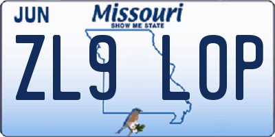 MO license plate ZL9L0P