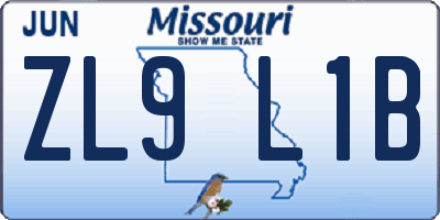 MO license plate ZL9L1B