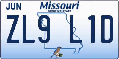 MO license plate ZL9L1D