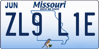 MO license plate ZL9L1E