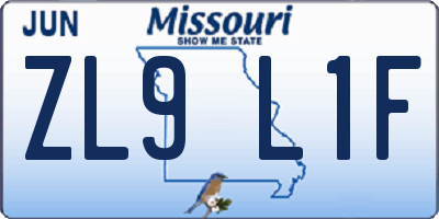 MO license plate ZL9L1F