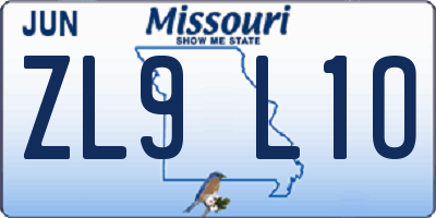 MO license plate ZL9L1O