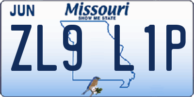 MO license plate ZL9L1P