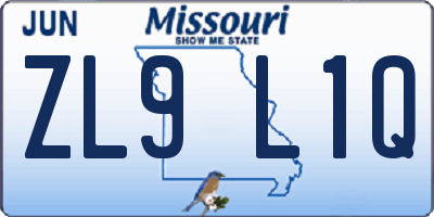 MO license plate ZL9L1Q