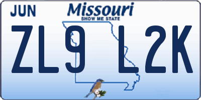 MO license plate ZL9L2K