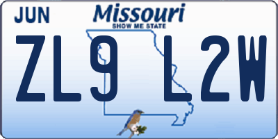 MO license plate ZL9L2W