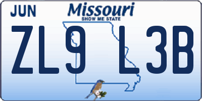 MO license plate ZL9L3B