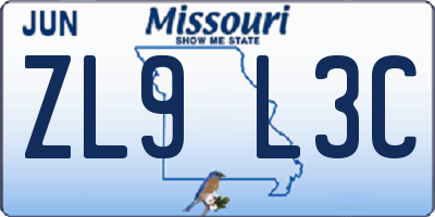 MO license plate ZL9L3C