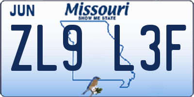 MO license plate ZL9L3F