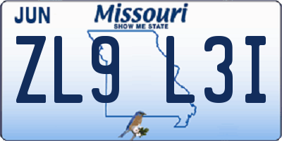 MO license plate ZL9L3I