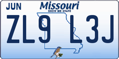 MO license plate ZL9L3J