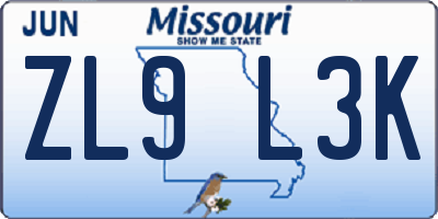 MO license plate ZL9L3K