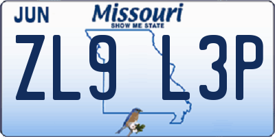 MO license plate ZL9L3P