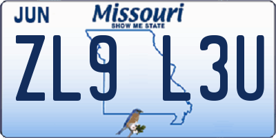 MO license plate ZL9L3U