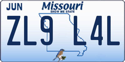 MO license plate ZL9L4L