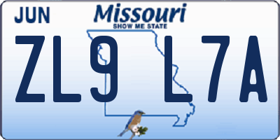 MO license plate ZL9L7A