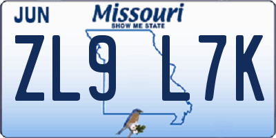 MO license plate ZL9L7K
