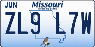 MO license plate ZL9L7W