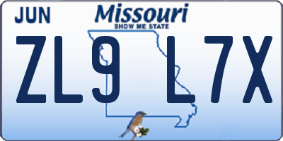 MO license plate ZL9L7X
