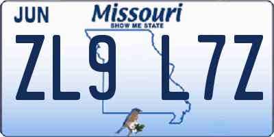 MO license plate ZL9L7Z