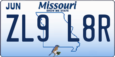 MO license plate ZL9L8R