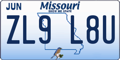 MO license plate ZL9L8U