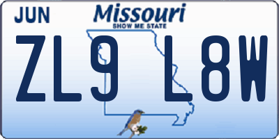 MO license plate ZL9L8W