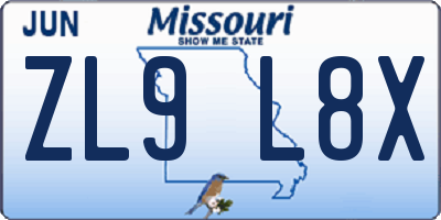 MO license plate ZL9L8X