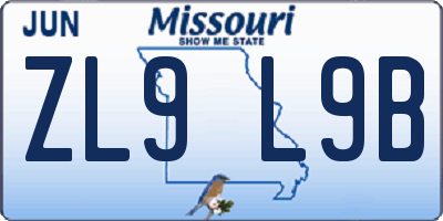 MO license plate ZL9L9B