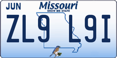 MO license plate ZL9L9I