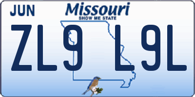 MO license plate ZL9L9L