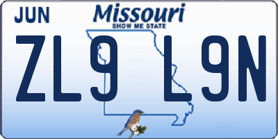 MO license plate ZL9L9N