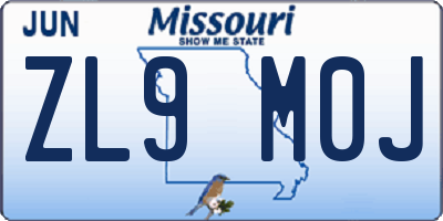 MO license plate ZL9M0J