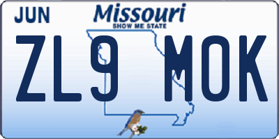 MO license plate ZL9M0K