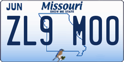 MO license plate ZL9M0O