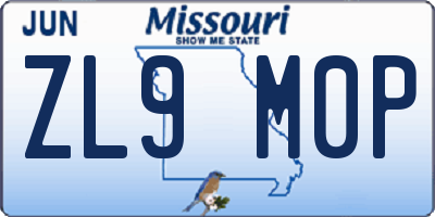 MO license plate ZL9M0P