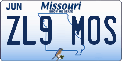 MO license plate ZL9M0S