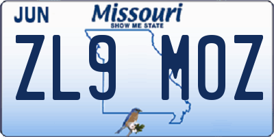 MO license plate ZL9M0Z