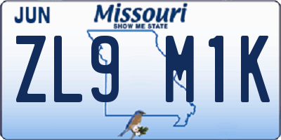 MO license plate ZL9M1K