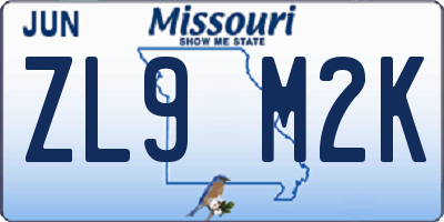 MO license plate ZL9M2K