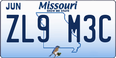 MO license plate ZL9M3C