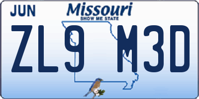 MO license plate ZL9M3D