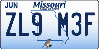 MO license plate ZL9M3F