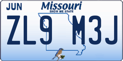 MO license plate ZL9M3J