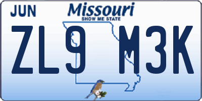 MO license plate ZL9M3K