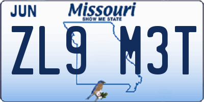 MO license plate ZL9M3T