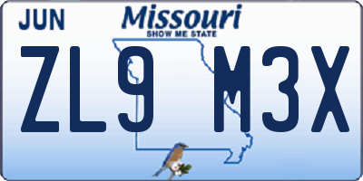 MO license plate ZL9M3X