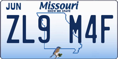 MO license plate ZL9M4F