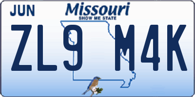 MO license plate ZL9M4K